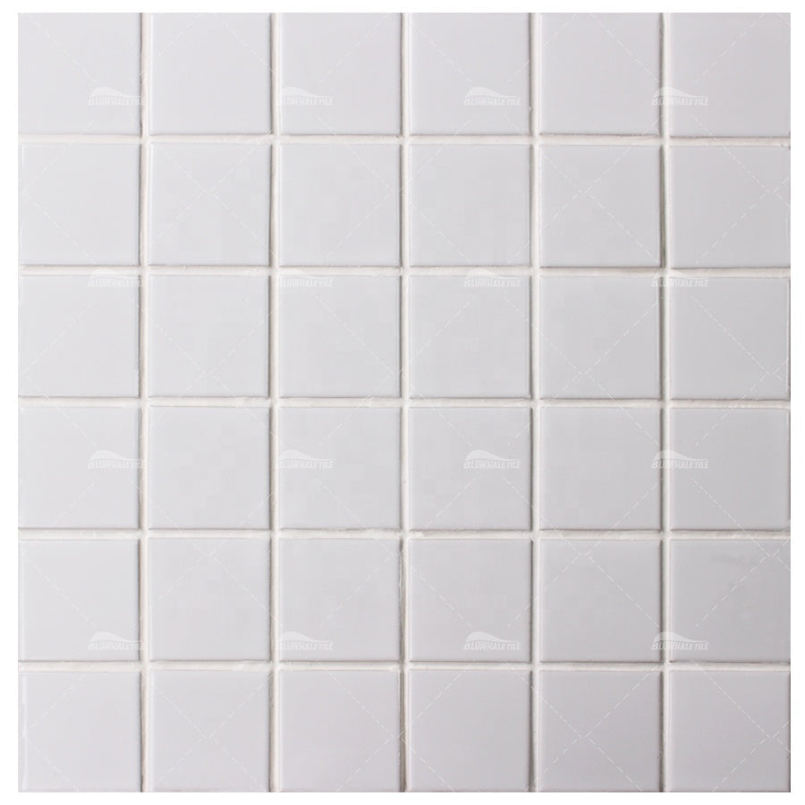 Gạch men sứ ốp lát bể bơi hình vuông màu hồng trắng xanh pha trộn bóng mờ giá rẻ 2x2 - Daisan Mart