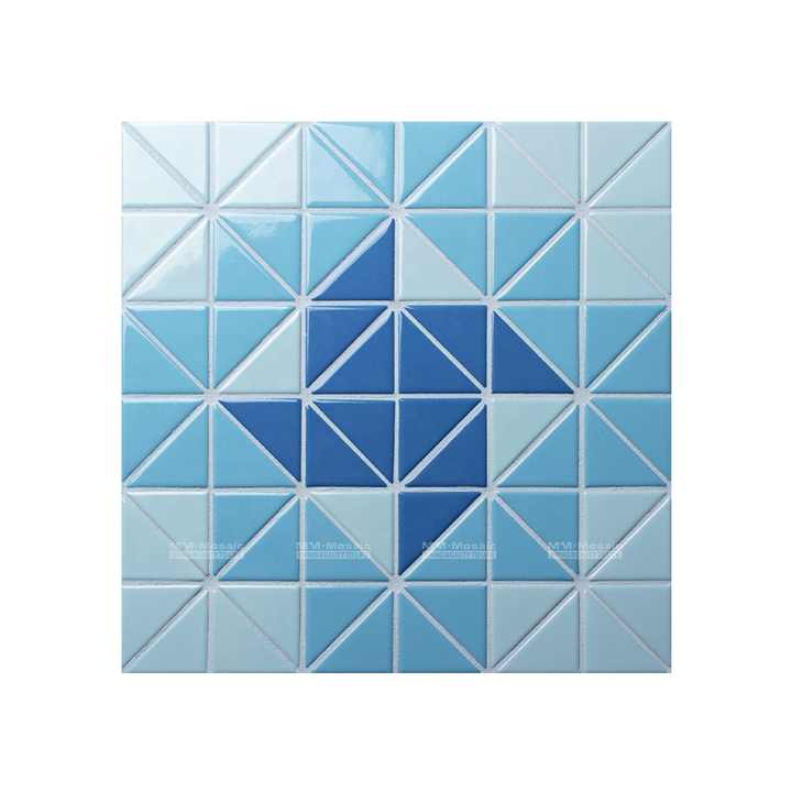 Gạch Mosaic Bể Bơi Hình Cối Xay Gió Tam Giác Màu Xanh Dương Trộn - Daisan Mart