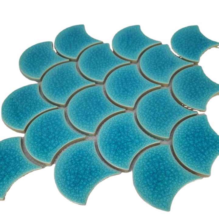 Gạch mosaic gốm sứ hình vảy cá tráng men thiết kế mới hiện đại cho hồ bơi, phòng tắm và nhà bếp - Daisan Mart