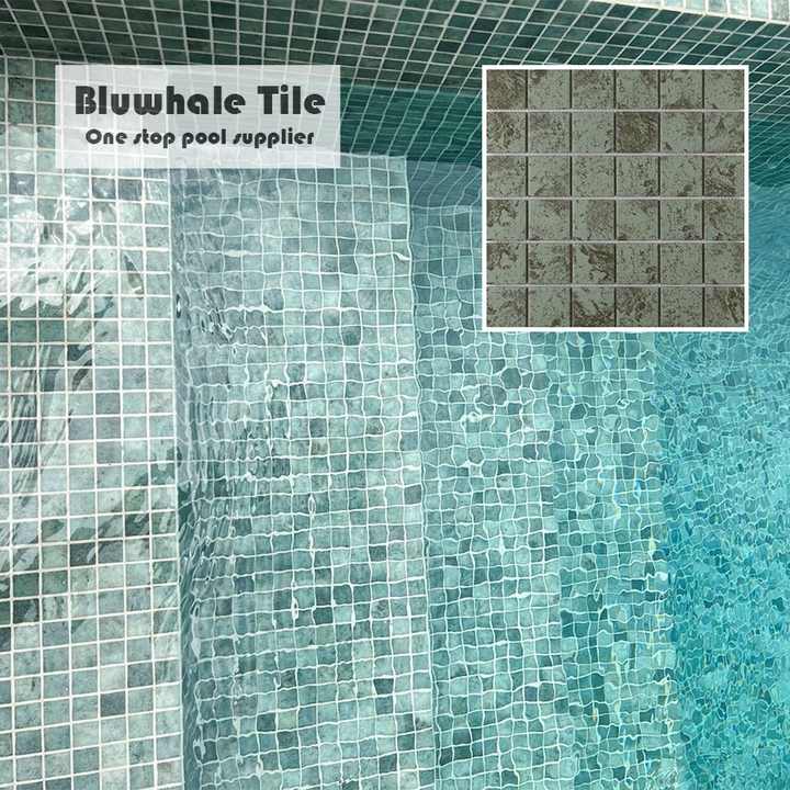 Gạch Mosaic Gốm Sứ Hình Vuông Bluwhale 48x48mm, Mặt Đá Marble Tự Nhiên, Màu Xanh Bali - Daisan Mart