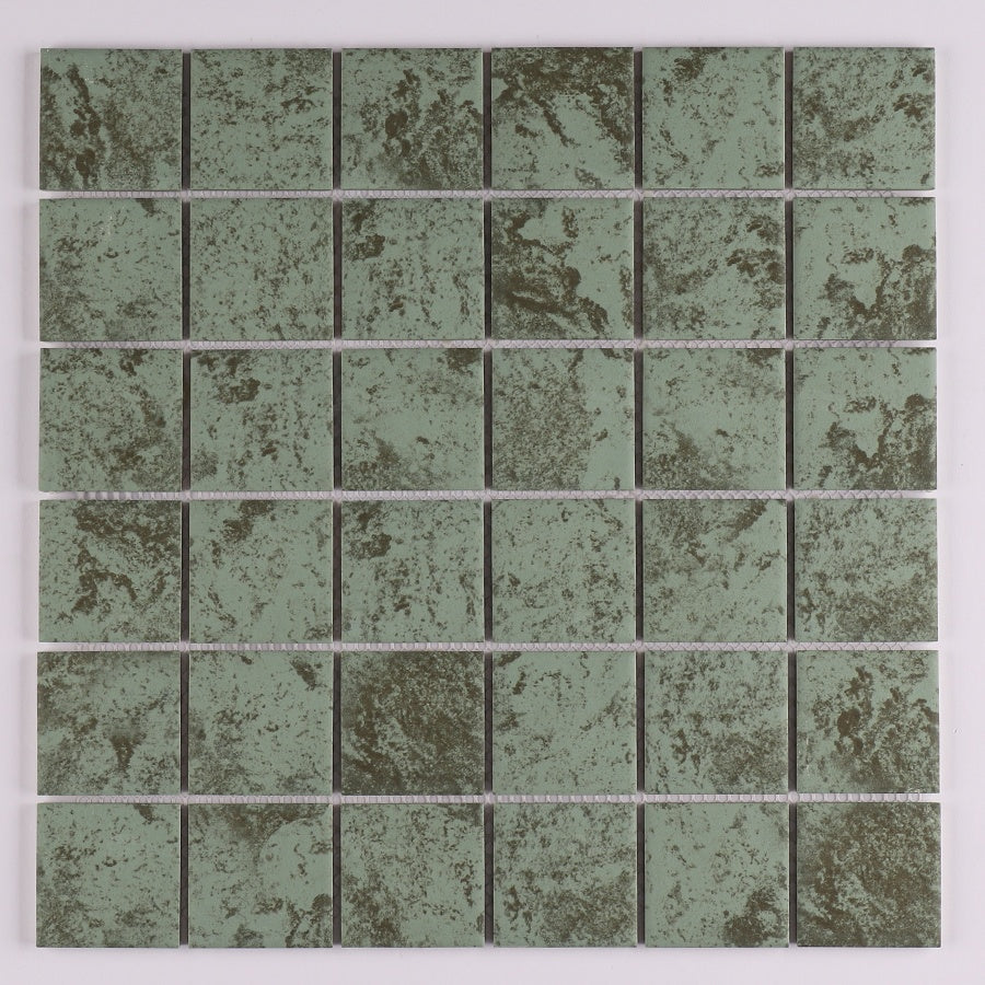 Gạch Mosaic Gốm Sứ Hình Vuông Bluwhale 48x48mm, Mặt Đá Marble Tự Nhiên, Màu Xanh Bali - Daisan Mart