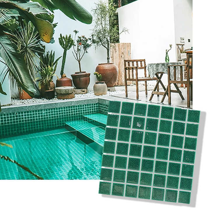 Gạch Mosaic Gốm Xanh Lá Hiện Đại Cho Trang Trí Hồ Bơi Sàn - Daisan Mart