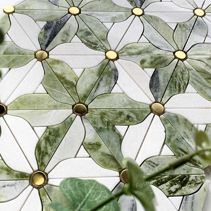 Gạch mosaic khảm đá cẩm thạch họa tiết hoa tia nước cho ốp tường bếp và phòng tắm - Daisan Mart