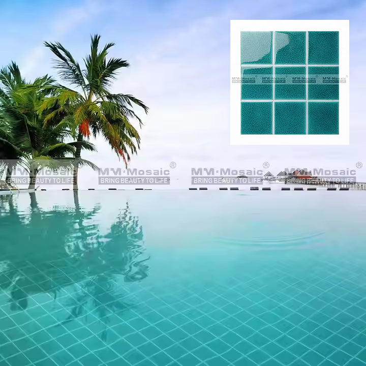Gạch MOSAIC ốp tường hồ bơi men sứ màu xanh tự nhiên, thiết kế hình vuông hiện đại, giá xuất xưởng - Daisan Mart