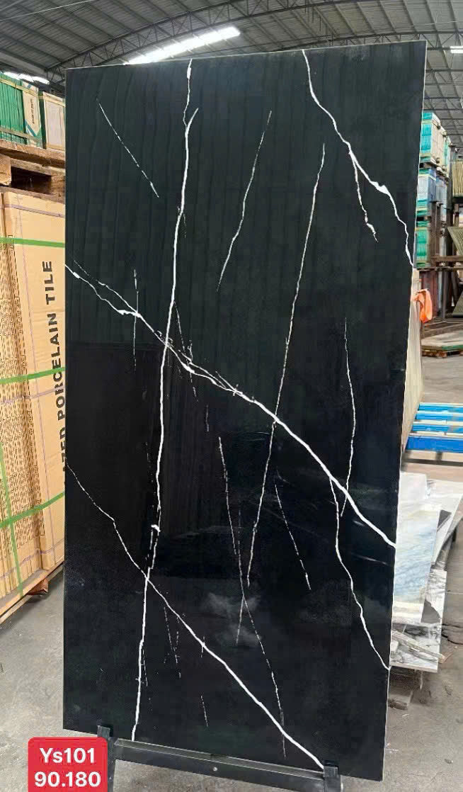Gạch Ốp Lát 90x180cm Trung Quốc màu đen vân trắng tia chớp YS101 - Daisan Mart