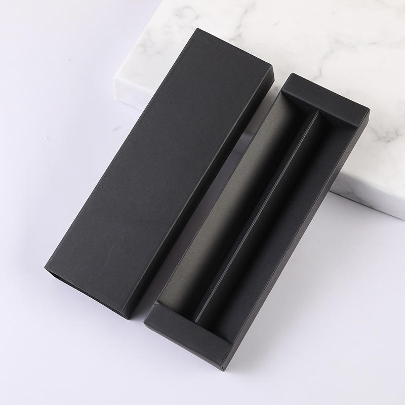 Double gift pencil case made of black cardboard, durable paper material, drawer type.