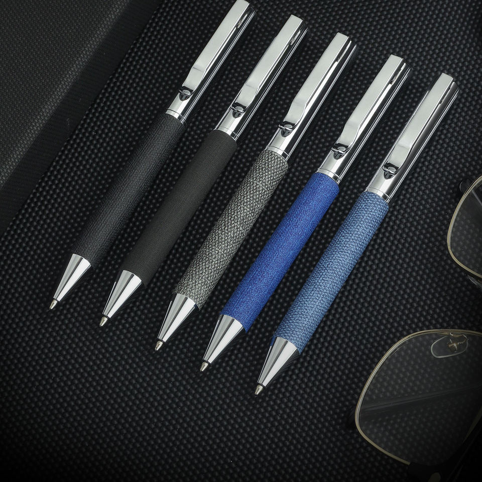 New Arrival: Luxury Metal Ballpoint Pen Set Made of Environmentally Friendly Recycled RPET Material, Rotating Type, Navy Blue Gray