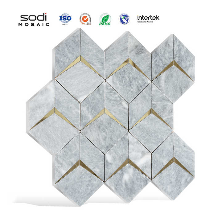 Hàng mới về Dễ dàng lắp đặt Gạch ốp tường bếp ốp tường gạch mosaic đá cẩm thạch xám vàng cho căn hộ - Daisan Mart