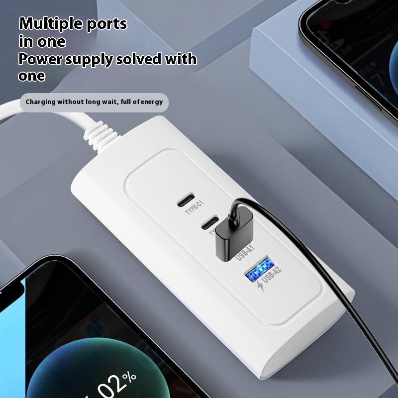 Hàng xuất xưởng Ổ cắm điện kéo dài đa năng 3 lỗ cắm AC, 2 cổng USB, 2 cổng Type-C, có dây nguồn phích cắm chuẩn Anh, dùng cho nhiều thiết bị - Daisan Mart