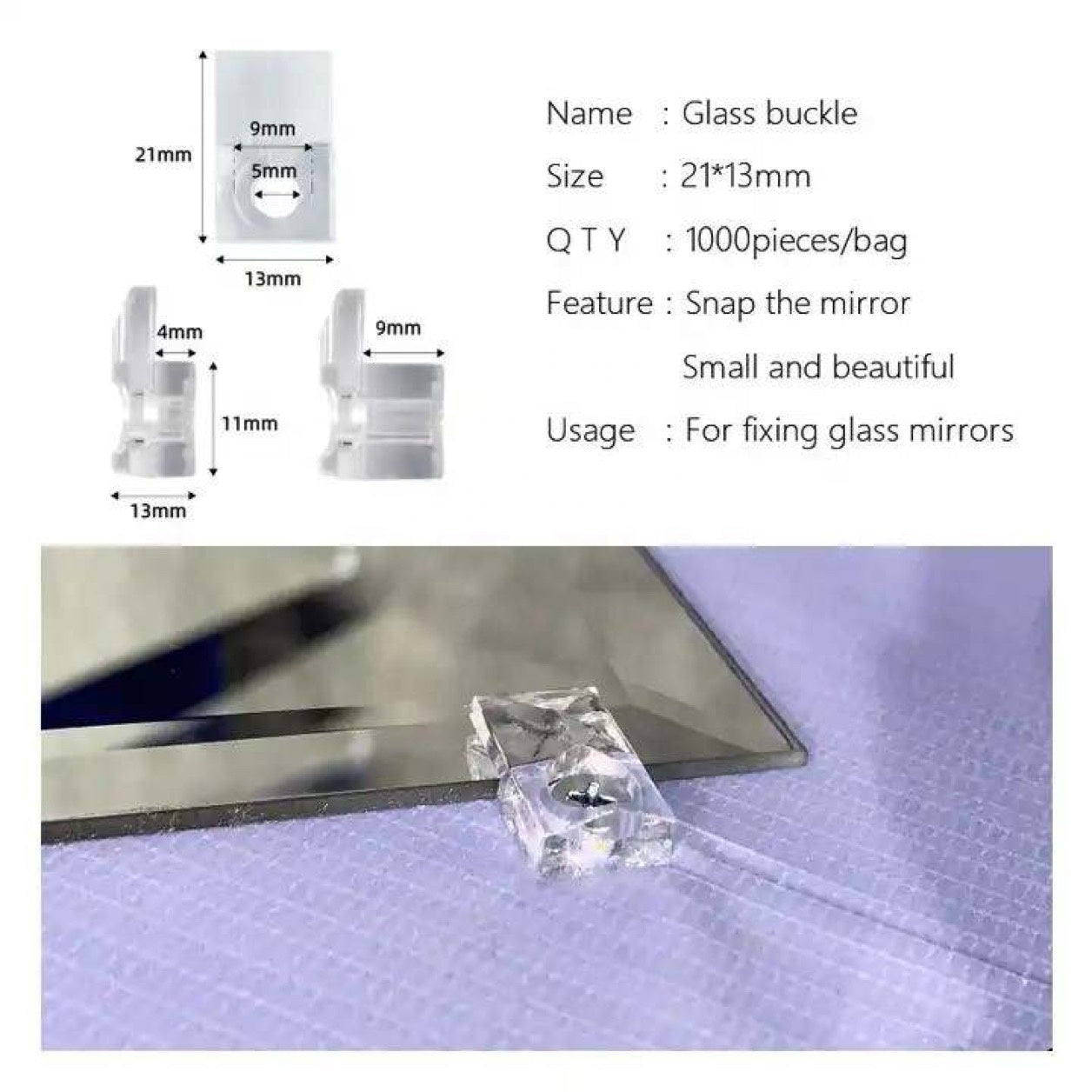 Kẹp gương nhựa trong suốt, phụ kiện nội thất 6/4/3mm - Daisan Mart