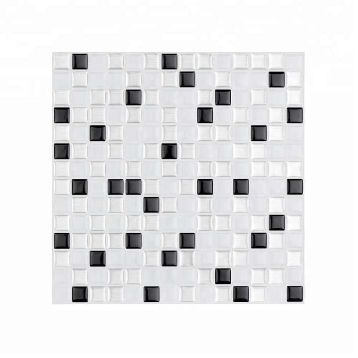 Miếng dán tường chống nấm mốc màu đen trắng bạc hình vuông 3D bằng nhựa vinyl khảm - Daisan Mart