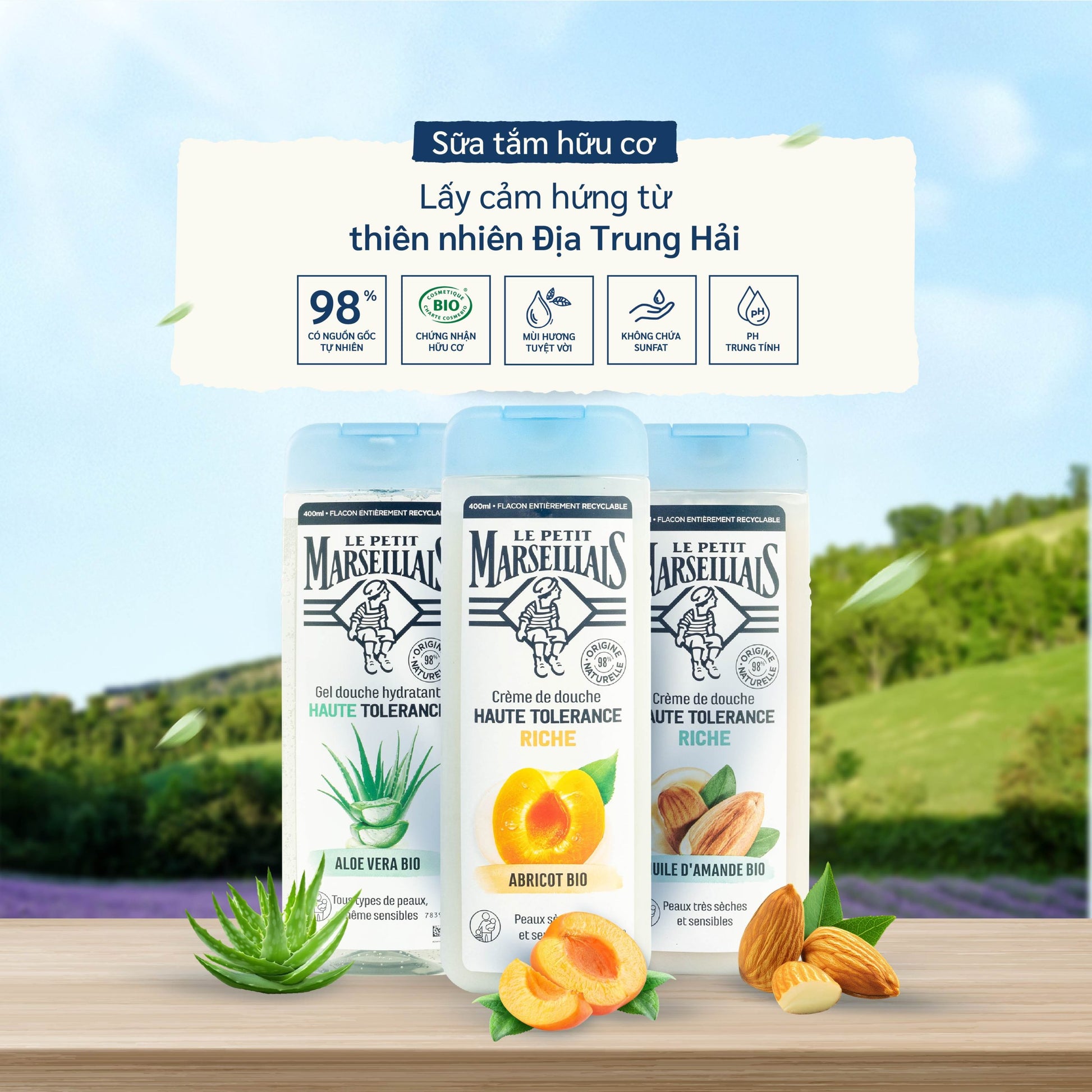 Sữa Tắm Dưỡng Ẩm Le Petit Marseillais Gel 98% Thiên Nhiên 400ml - Daisan Mart