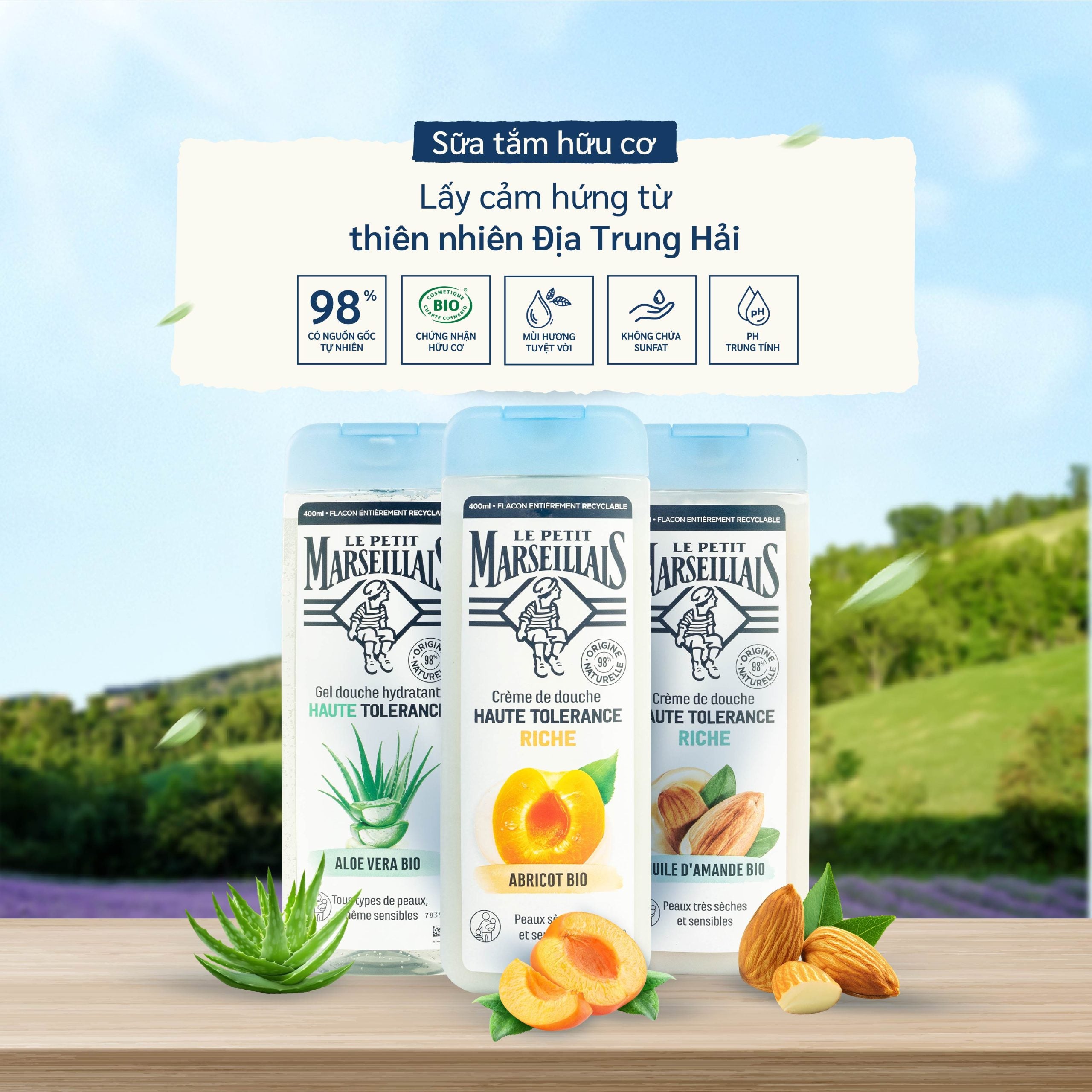 Sữa Tắm Dưỡng Ẩm Le Petit Marseillais Gel 98% Thiên Nhiên 400ml - Daisan Mart