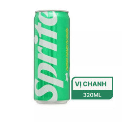 Lon Sprite màu xanh lá, chữ trắng, dung tích 320ml, hương vị chanh.