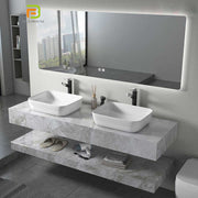 Tủ lavabo bằng đá phiến kiểu Châu Âu, bồn rửa mặt đôi bằng đá cẩm thạch, gắn tường, gương LED - Daisan Mart