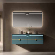 Tủ lavabo đôi hiện đại sang trọng năm 2024 cho phòng tắm bằng gỗ nguyên khối có gương thông minh, chậu rửa mặt bằng gốm sứ dành cho gia đình sử dụng trong khách sạn - Daisan Mart