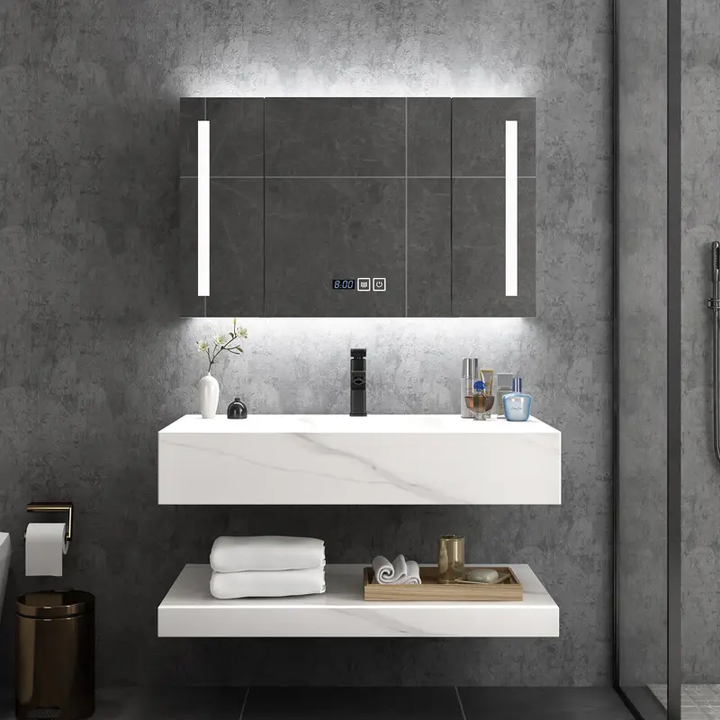 Tủ lavabo phòng tắm hiện đại sang trọng có bồn rửa, chậu rửa treo tường, tủ gương thông minh LED, tủ phòng tắm kết hợp - Daisan Mart