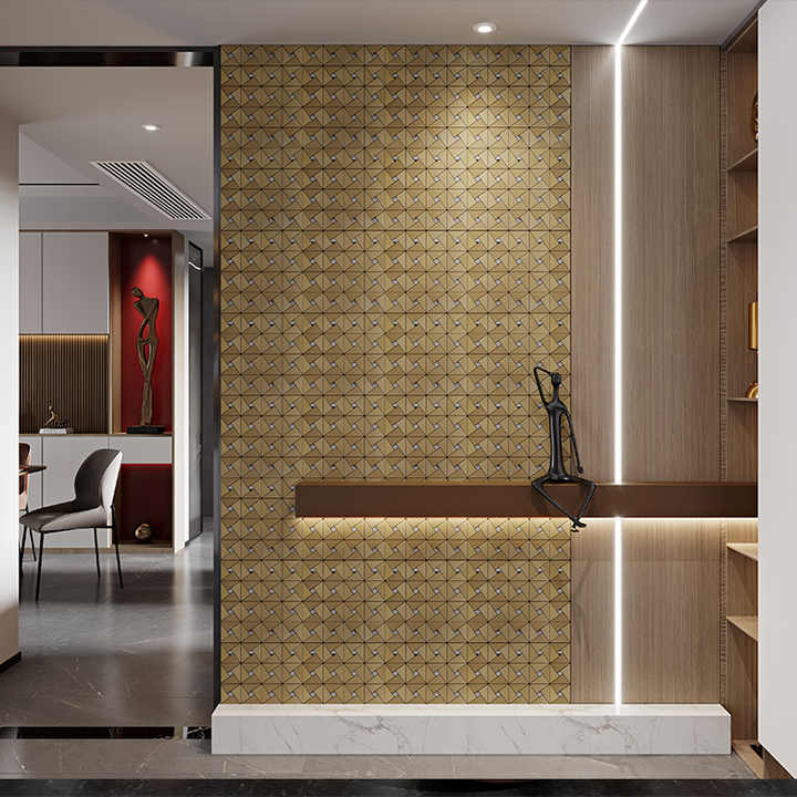 Tấm ốp tường nhôm composite tự dính, bóc ra và dán, trang trí phòng, gạch ốp tường khảm vàng 3D - Daisan Mart