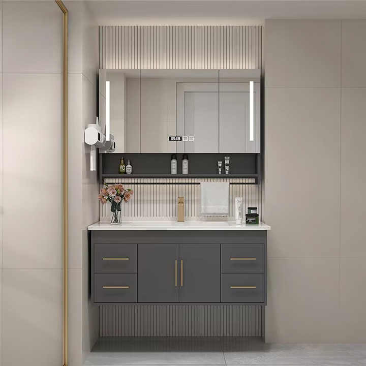 Thiết kế mô-đun Tủ phòng tắm nổi có bồn rửa Bộ đồ nội thất phòng tắm hiện đại Bộ đồ nội thất sang trọng Gương đèn LED thông minh - Daisan Mart