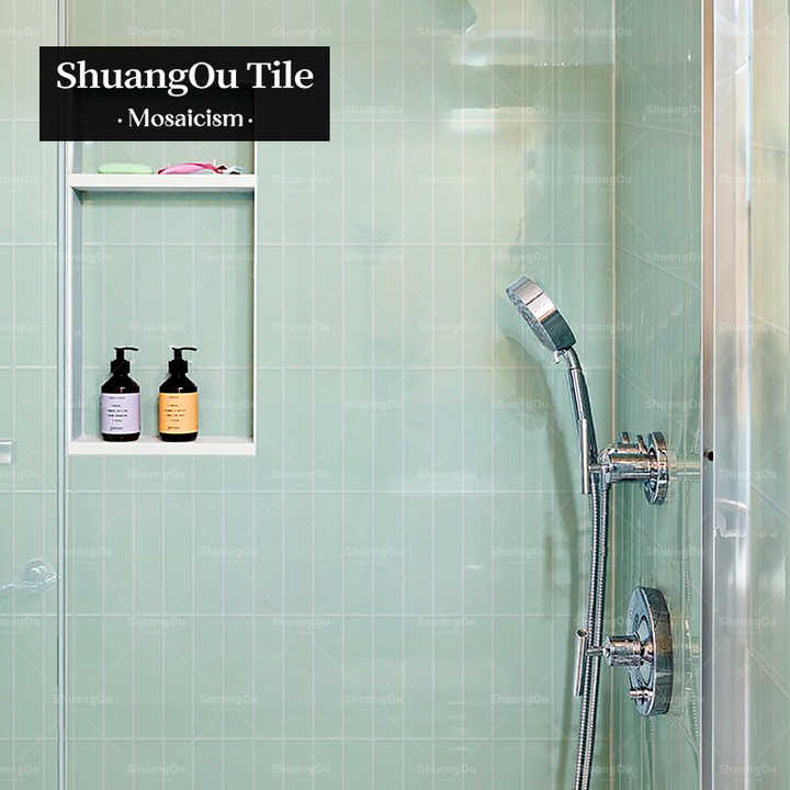 Gạch mosaic phòng tắm vòi sen khách sạn Gạch ốp tường tàu điện ngầm màu xanh lá cây Gạch men cho phòng tắm nhà bếp nhà hàng Gạch mosaic sứ - Daisan Mart