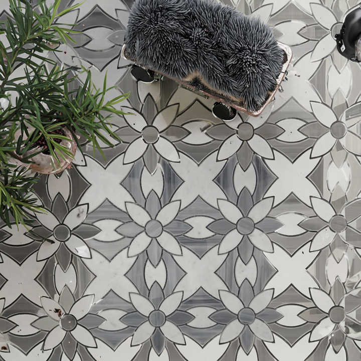 Thiết kế phổ biến mẫu gạch mosaic đẹp bằng đá cẩm thạch xám Ý thiết kế sàn gạch ốp tường nội thất - Daisan Mart