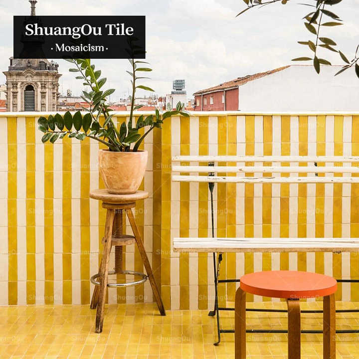 Tranh sơn dầu tráng men gạch mosaic màu vàng trong nhà cà phê nhà hàng tường phòng tắm khách sạn vòi sen bếp ốp tường gạch mosaic - Daisan Mart