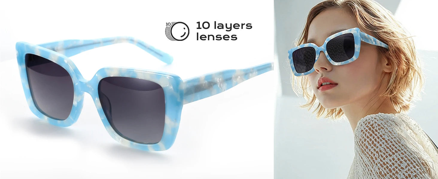 ZENOTTIC Fashion Women Butterfly Prescription Sunglasses Handmade Acetate Myopia Sun Glasses Square Polarized Optical Shade