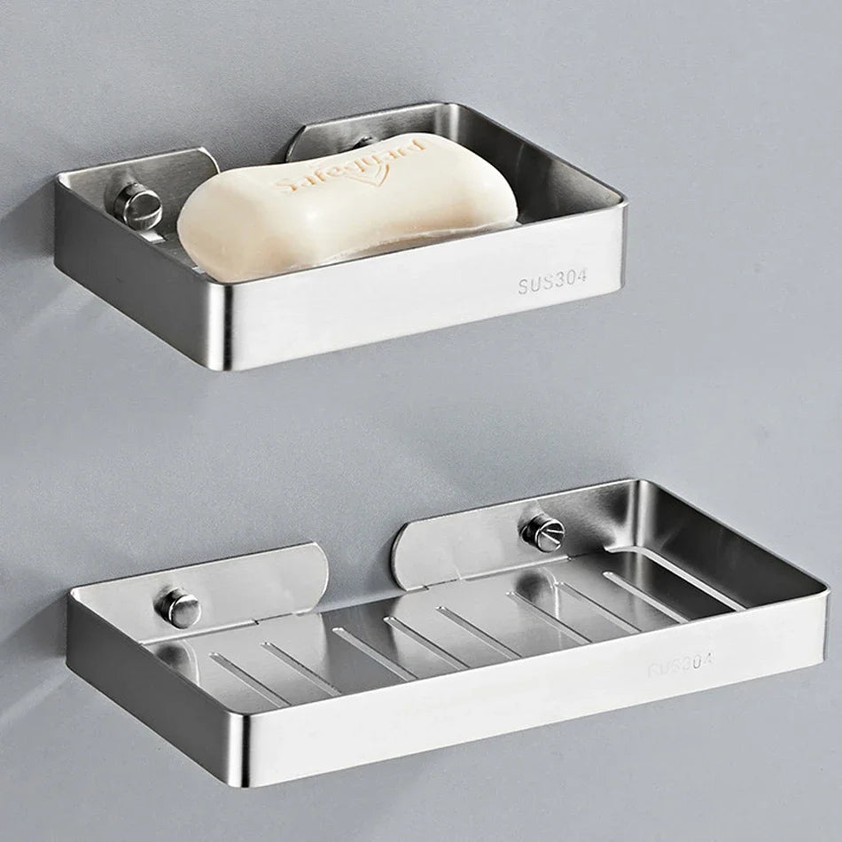 304 Stainless Steel Bathroom Shelf Wall Mounted Shower Soap Holder Shapoo Storage Organizer Rack Kitchen Bathroom Accessories - Daisan Mart