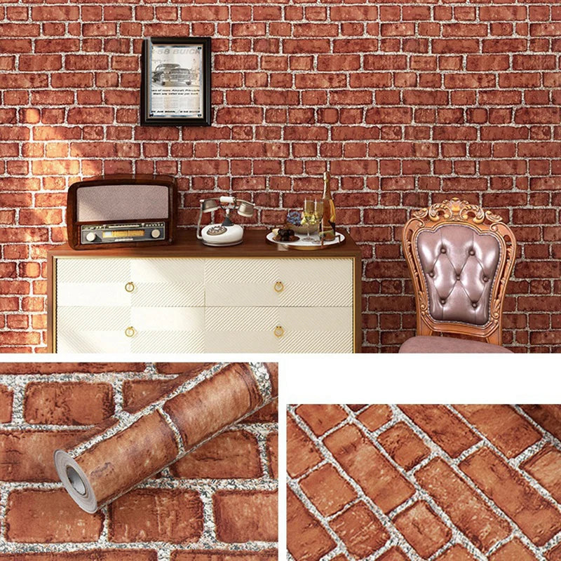 PVC Retro Oil-Resistant Red-Brown Brick Wallpaper