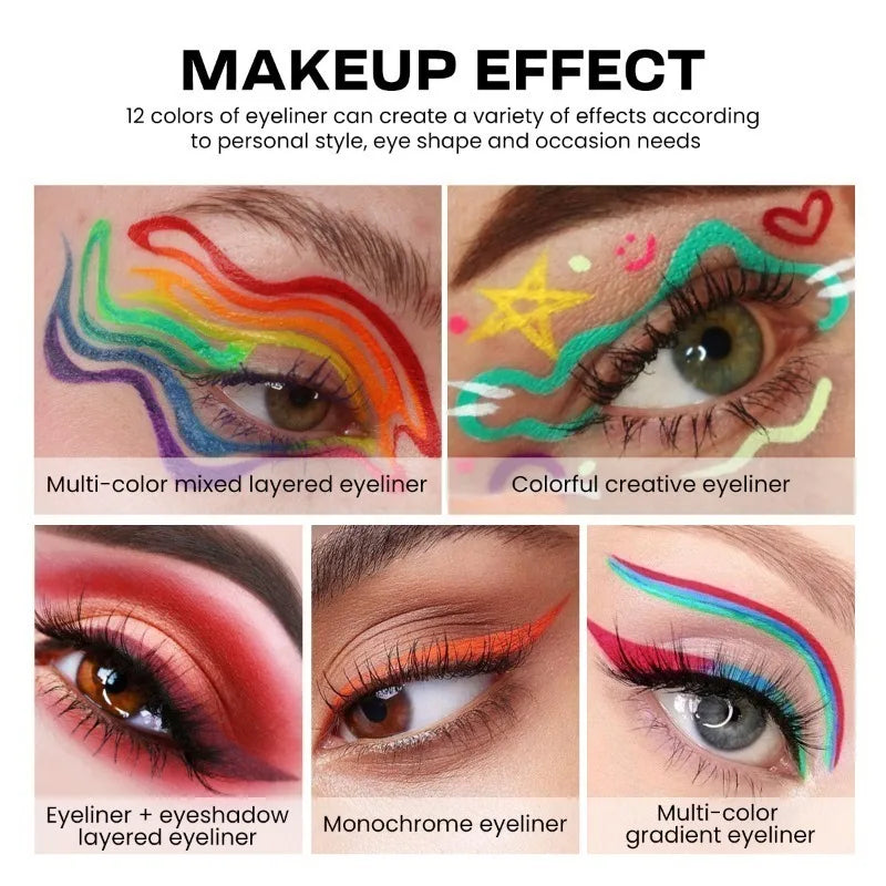 Super Durable 12 Color Eyeliner Pen - Waterproof, Sharp