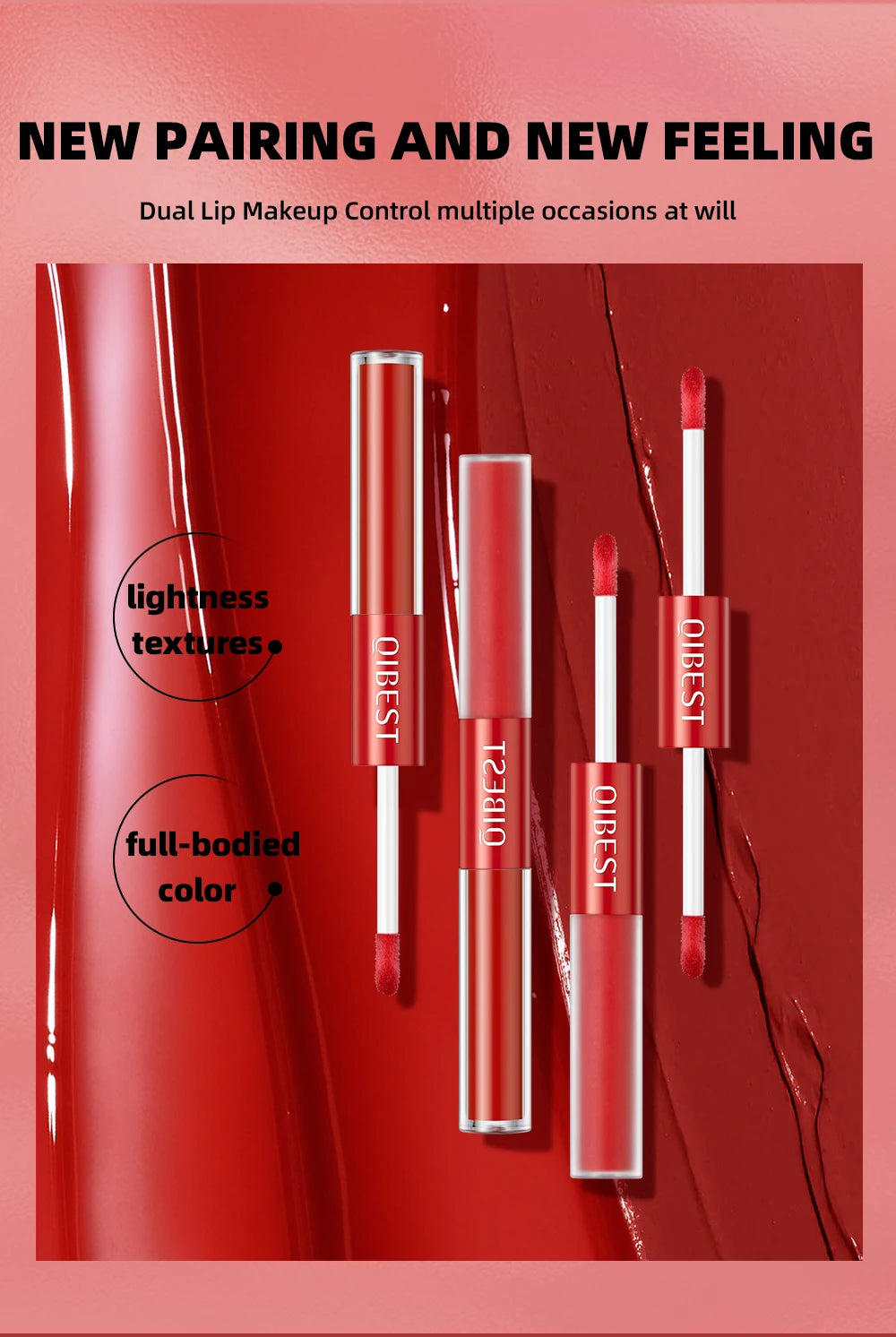 QIBEST 2 In 1 Matte Lipstick Long Lasting Waterproof