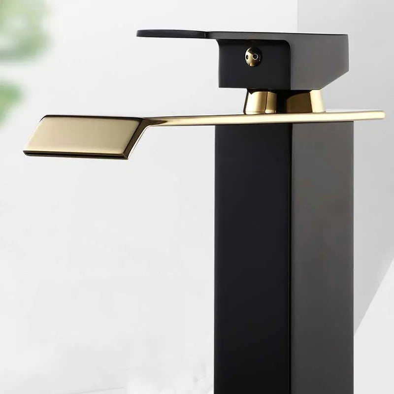 Basin Faucet Gold and Black Waterfall Faucet Brass Bathroom Wash Basin Mixer Tap Hot and Cold Water Vanity Vessel Sink Faucets - Daisan Mart