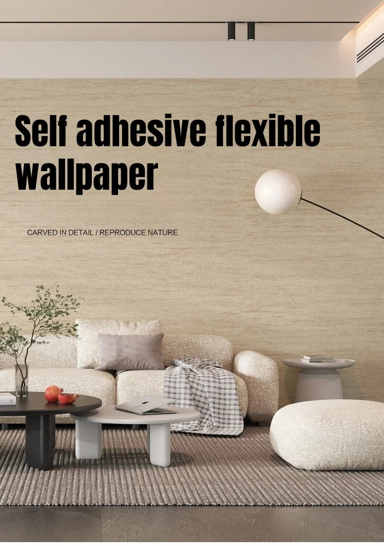 Peel and Stick Fake Travertine Self-Adhesive Wallpaper Imitation Natural Stone Wall Decor Wall Stickers for Living Room Bedroom - Daisan Mart