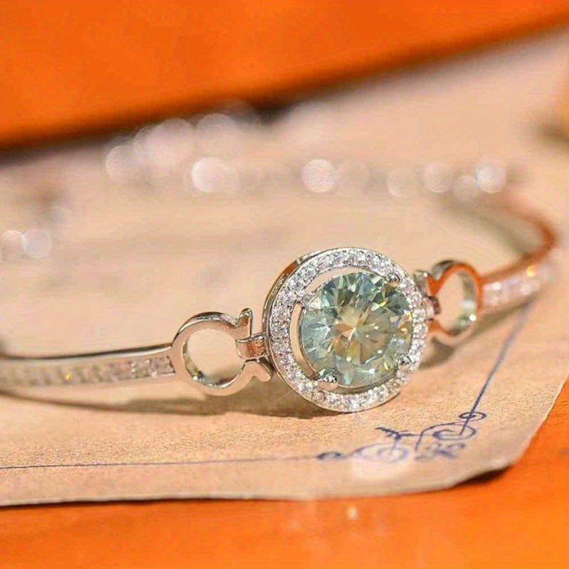 Vòng Tay Ngọc Lam Moissanite 1 Carat - Bạc 925 Tinh Tế