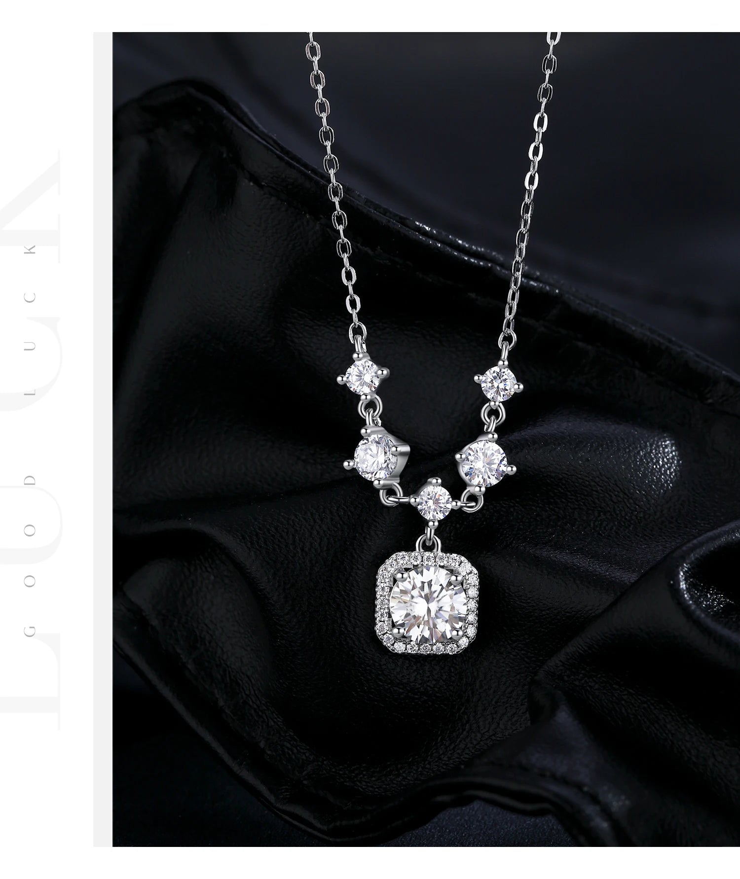 MODIAN 1CT D Color Moissanite Necklace 925 Sterling Silver Luxury Halo Charm Pendant Necklace For Women Bridal Wedding Jewelry - Daisan Mart