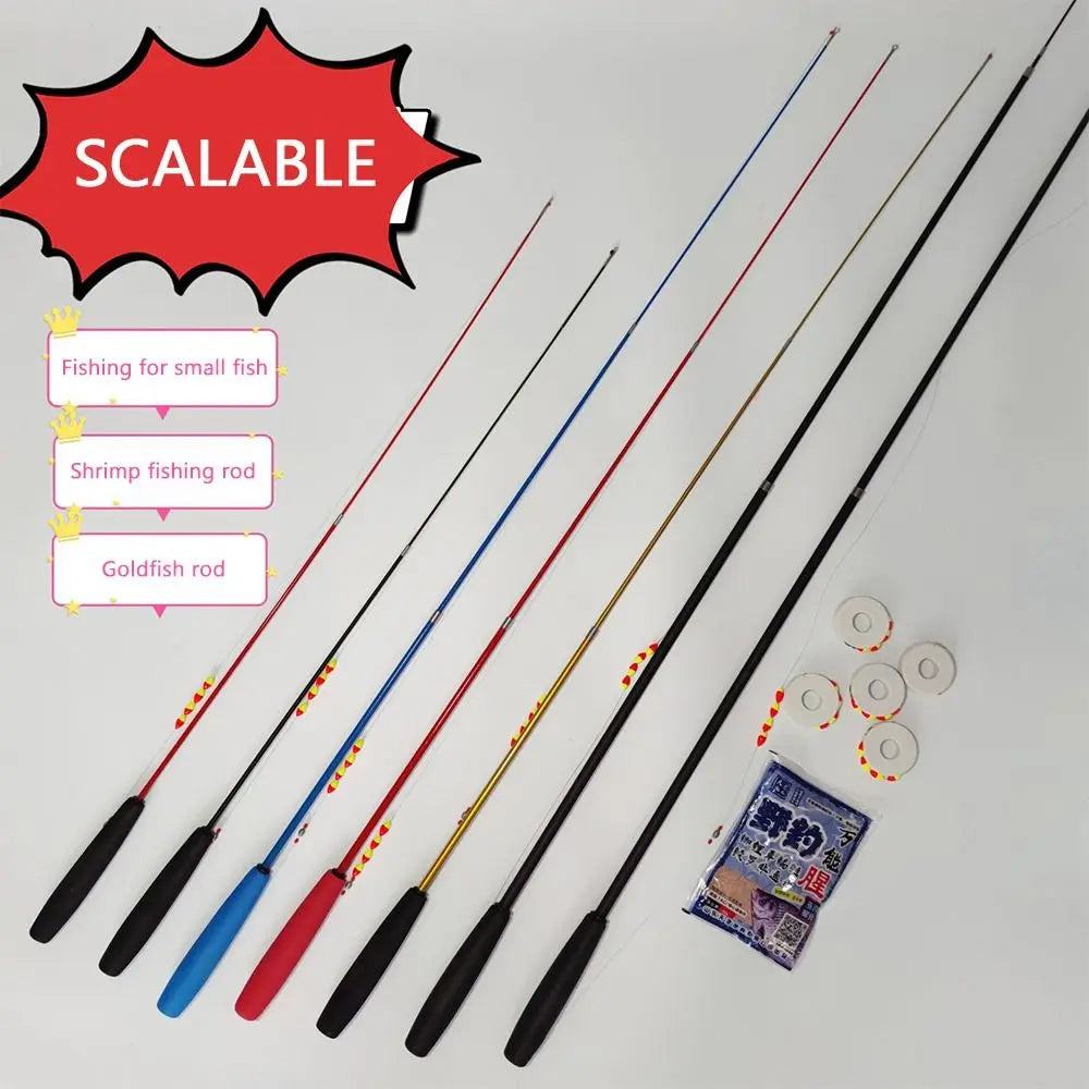 Bảy cần câu màu sắc khác nhau và dây câu trên nền trắng, chữ "SCALABLE" trên nền đỏ.