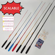 Bảy cần câu màu sắc khác nhau và dây câu trên nền trắng, chữ "SCALABLE" trên nền đỏ.