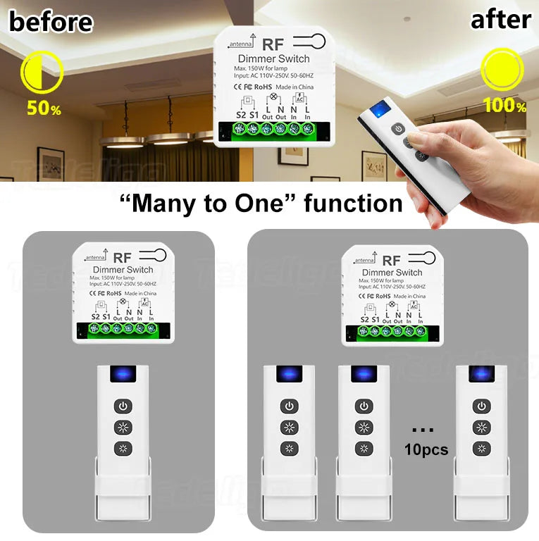 Công Tắc Dimmer 433MHz Điều Chỉnh Đèn LED 220V - Daisan Mart