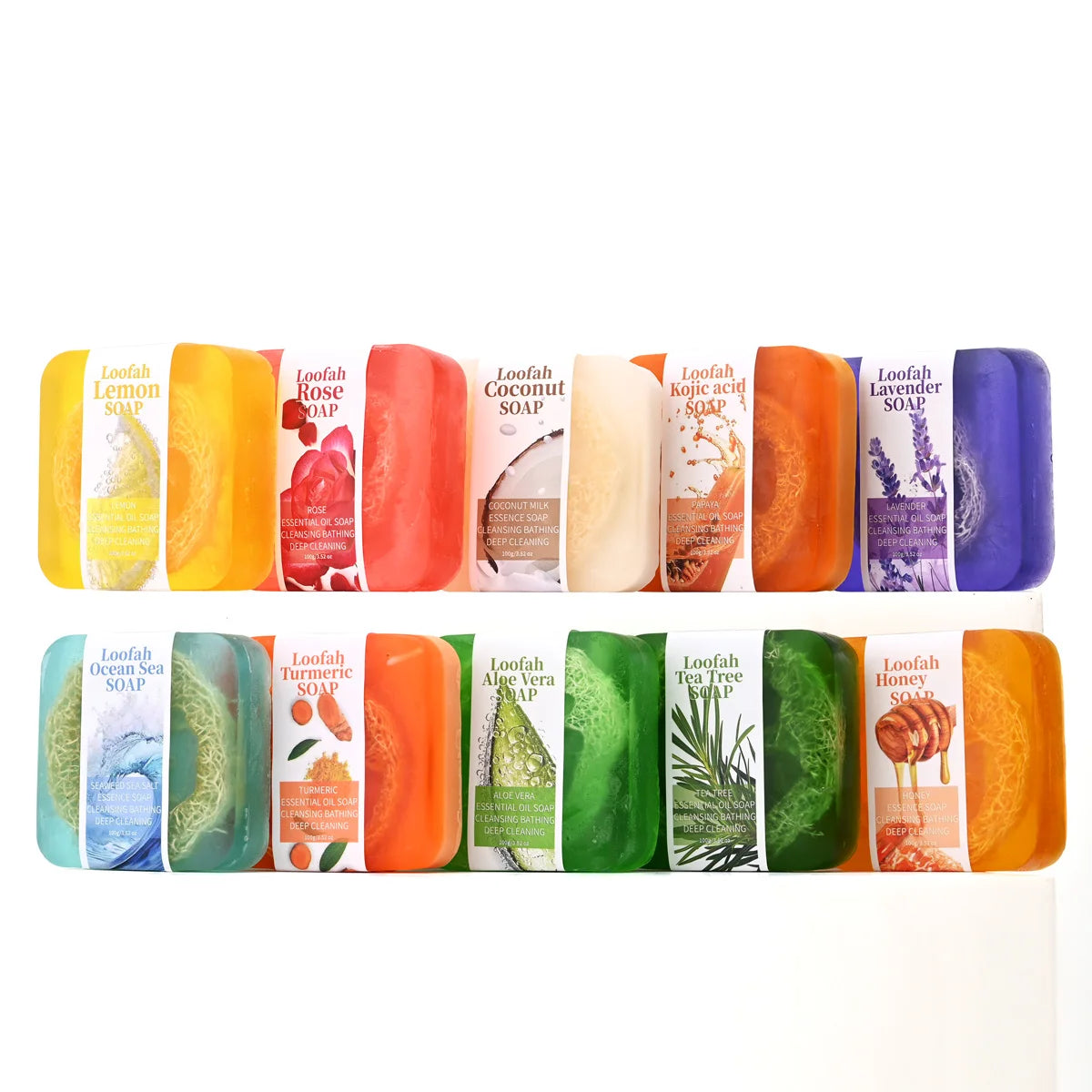 S+100g Lemon Oil Loofah Soap for Deep Cleansing Glowing Body Face Moisturizing Bar Soap Lavender Essential Oil Loofah Soap Bar - Daisan Mart