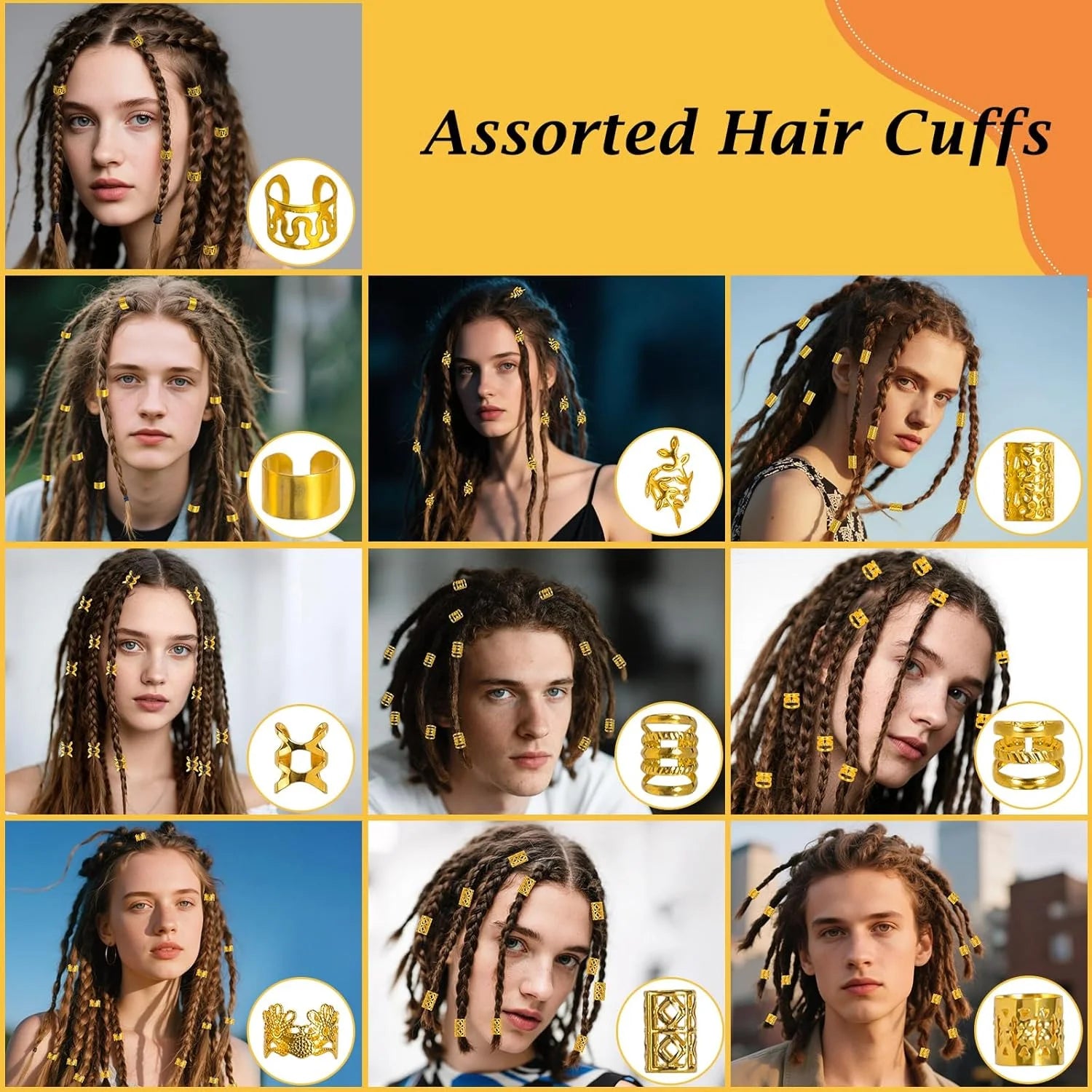 100PCS Gold Hair Rings - Various Women's Hair Accessories