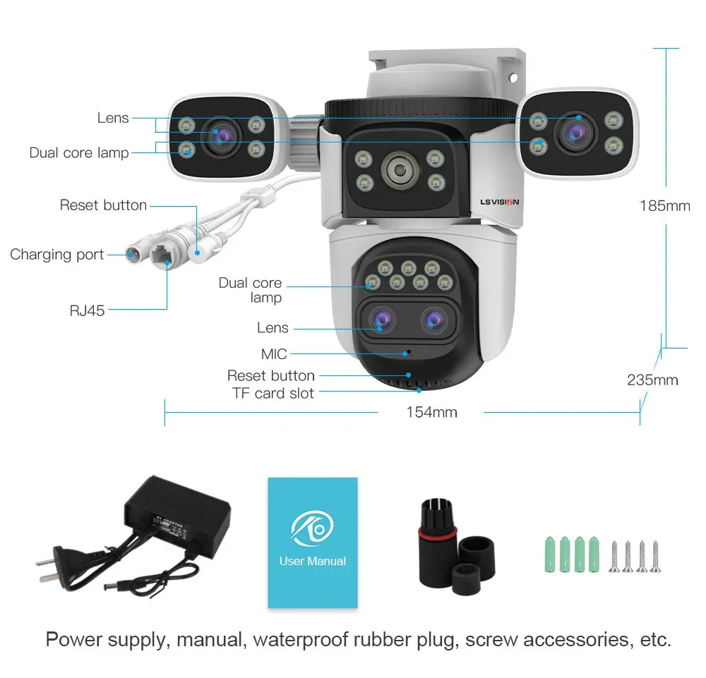Camera An Ninh 4 Mắt, Zoom Quang 10X, 3 Màn Hình, 20MP - Daisan Mart