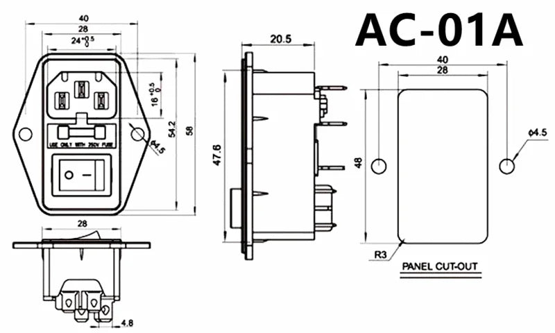 Ổ Cắm Nguồn AC C13 C14 Panel Đen 10A 250V UPS PDU - Daisan Mart