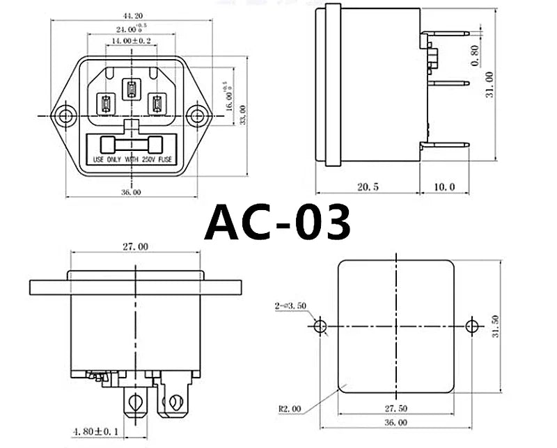 Ổ Cắm Nguồn AC C13 C14 Panel Đen 10A 250V UPS PDU - Daisan Mart