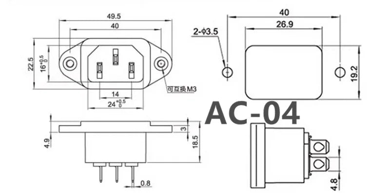 Ổ Cắm Nguồn AC C13 C14 Panel Đen 10A 250V UPS PDU - Daisan Mart