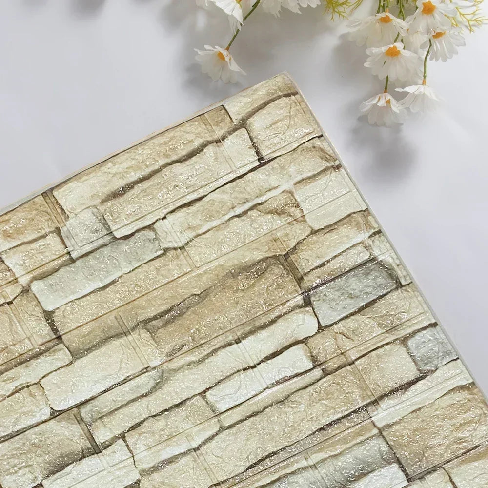 Self-Adhesive Foam Wallpaper Sticker 3D Imitation Brick Wall Sticker for Living Room Bedroom Home Kitchen Bathroom Decoration - Daisan Mart