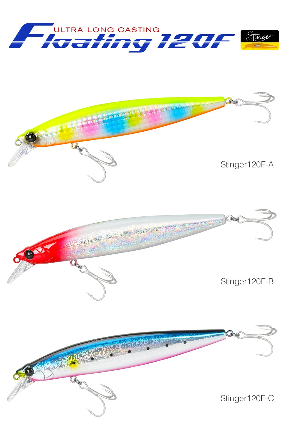 TSURINOYA 120F Ultra-long Casting Floating Minnow Saltwater Fishing Lure STINGER 120mm 19g Range 30-100cm Artificial Hard Baits - Daisan Mart