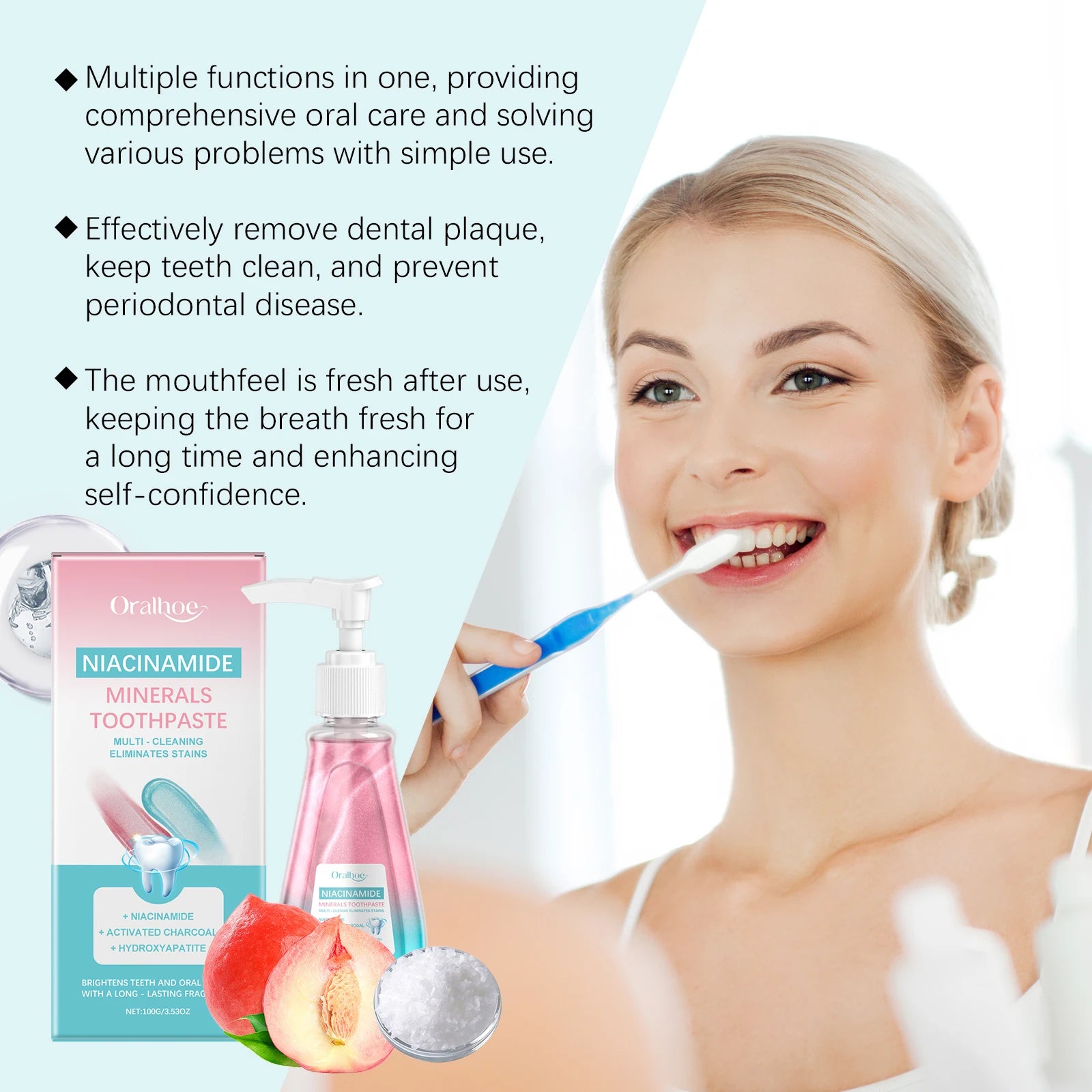 Niacinamide Whitening Toothpaste Dental Stains Removing Prevent Bad Breath Oral Cleaning Refreshing Reduces Plaque Toothpaste - Daisan Mart