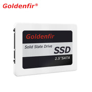 Ổ SSD màu trắng, nhãn đen, chữ đỏ và trắng, kích thước 2.5" SATA.