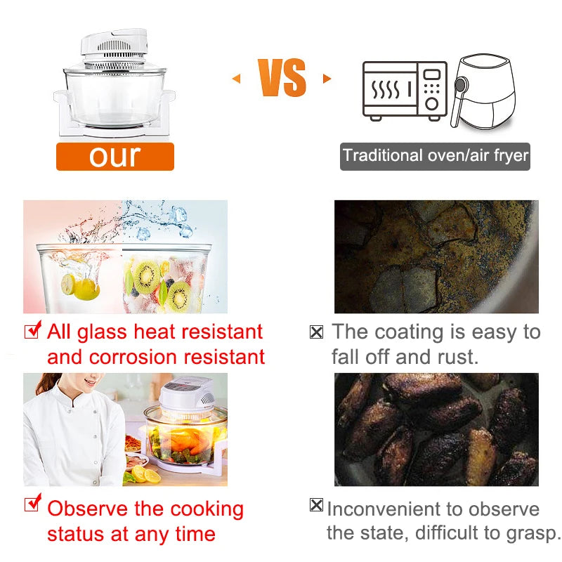 Household Oil-free Air fryer 12L smart visual glass lightwave oven multi-function electric fryer oven air oven - Daisan Mart