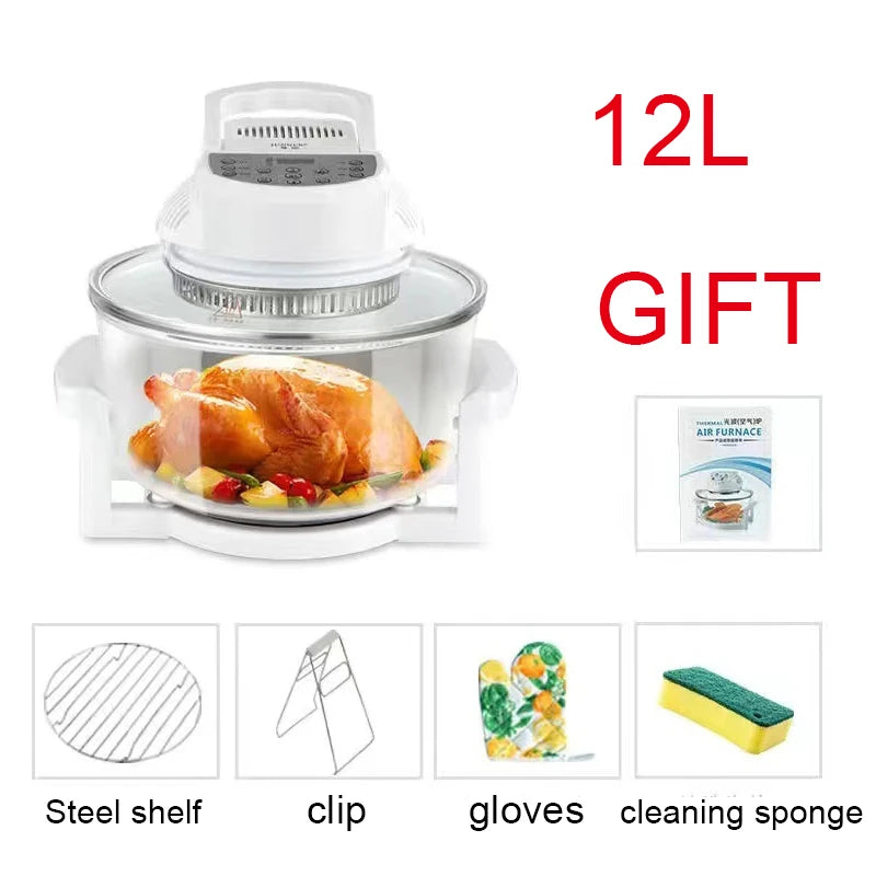 Household Oil-free Air fryer 12L smart visual glass lightwave oven multi-function electric fryer oven air oven - Daisan Mart